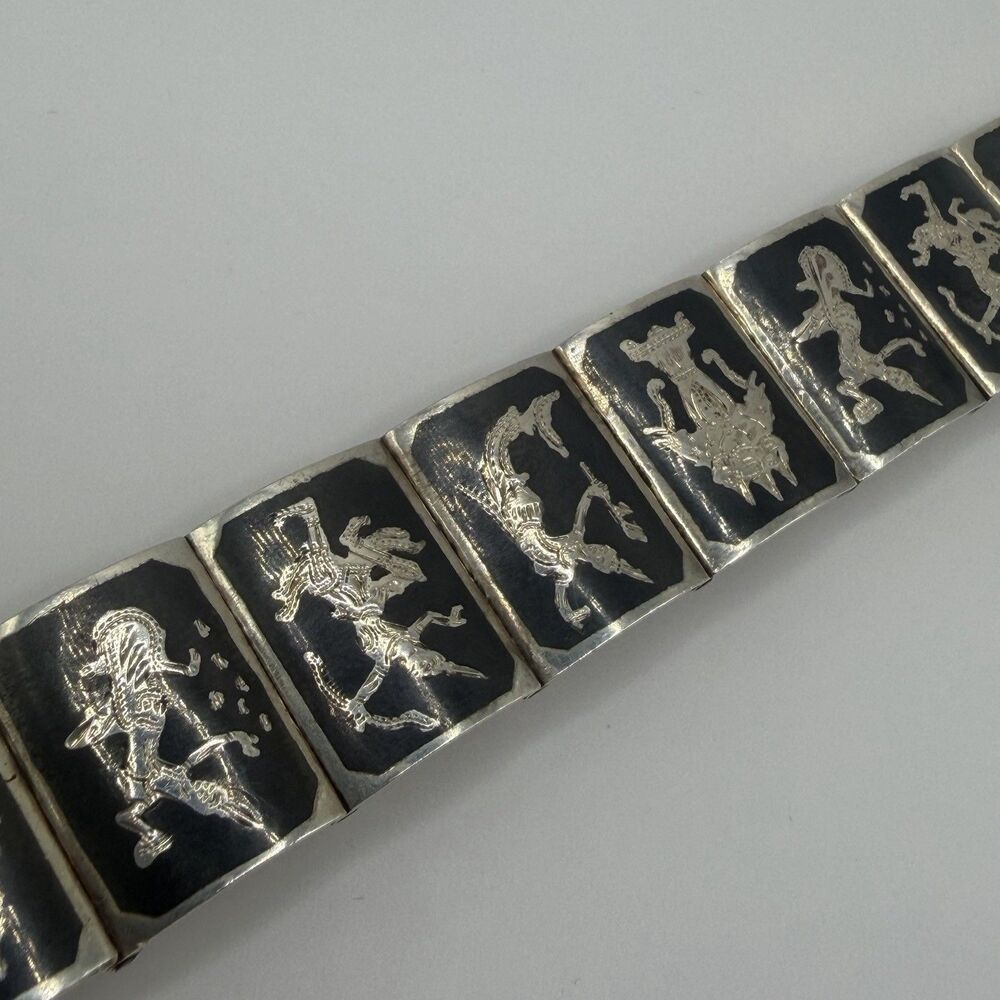 Vintage Siam Sterling Silver Panel Bracelet Heavy 29.01g 6.5"